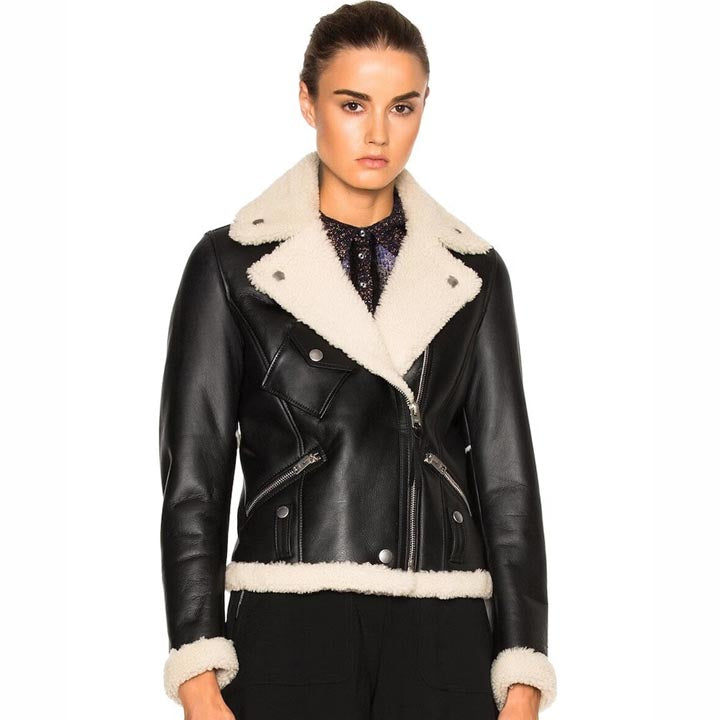 Women B3 Aviator Flight Sheepskin Shearling Bomber Jacket - AMSEL LEATHERS