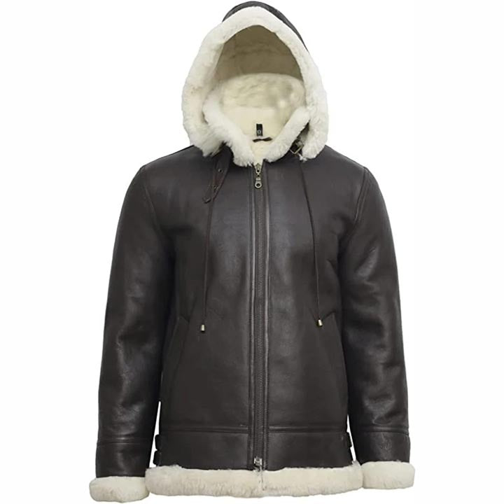 Women B3 Flight Black Aviator Shearling Leather Jacket with Hood - AMSEL LEATHERS