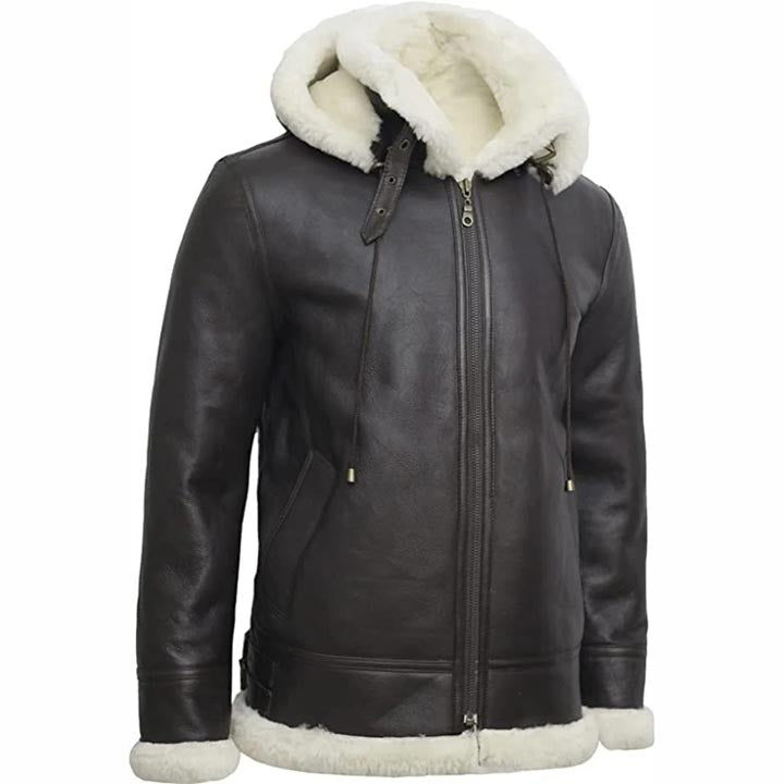 Women B3 Flight Black Aviator Shearling Leather Jacket with Hood - AMSEL LEATHERS