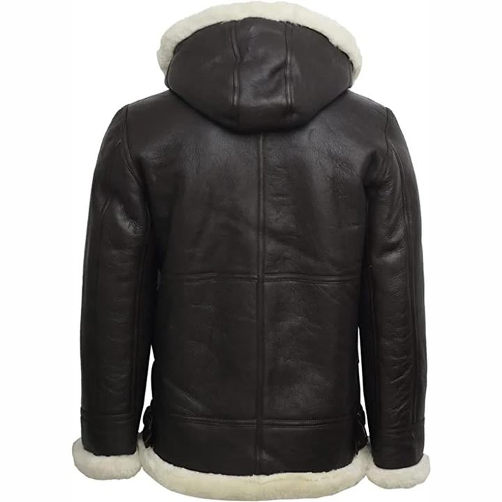 Women B3 Flight Black Aviator Shearling Leather Jacket with Hood - AMSEL LEATHERS