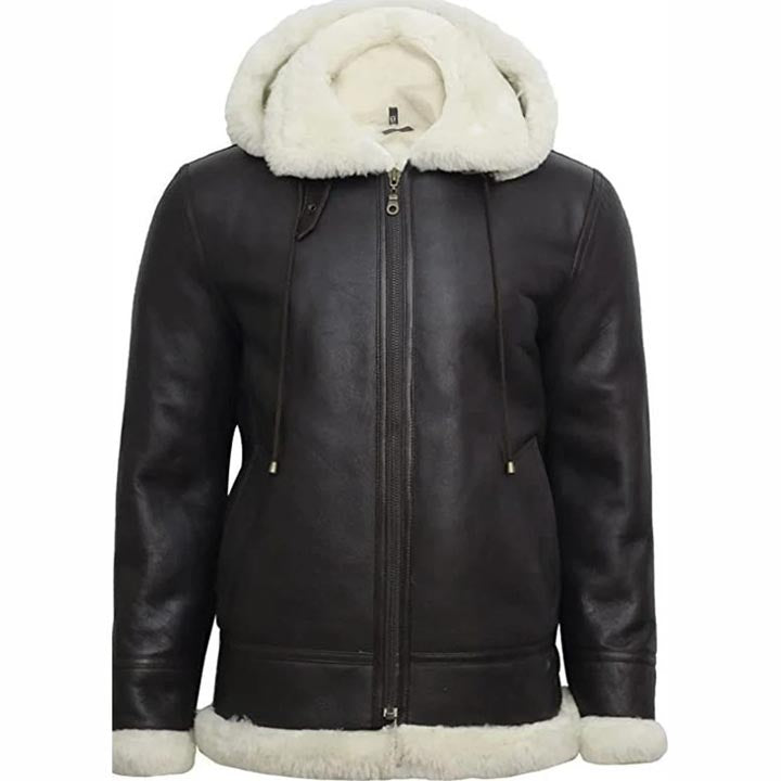 Women B3 Flight Black Aviator Shearling Leather Jacket with Hood - AMSEL LEATHERS