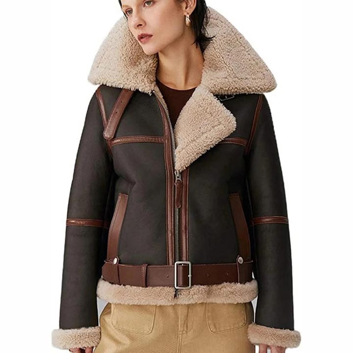 Women B3 RAF Aviator Flight Bomber Shearling Leather Jacket - AMSEL LEATHERS