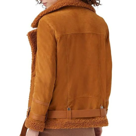 Women B3 RAF Aviator Shearling Suede Leather Jacket - AMSEL LEATHERS