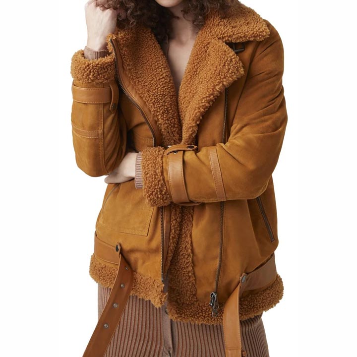 Women B3 RAF Aviator Shearling Suede Leather Jacket - AMSEL LEATHERS