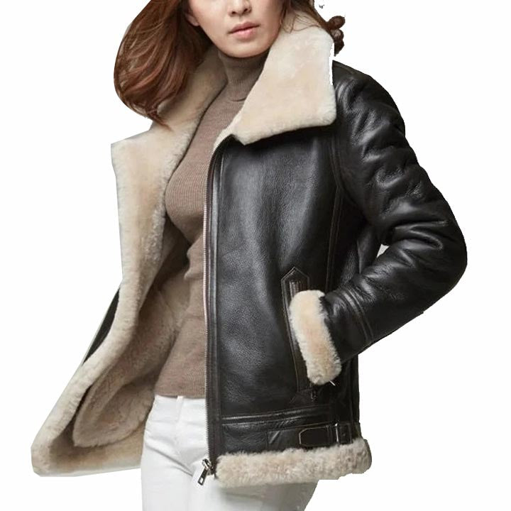 Women B3 RAF Aviator Sheepskin Shearling Fur Coat Jacket - AMSEL LEATHERS