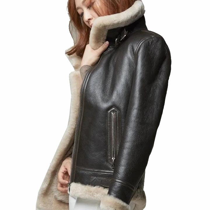 Women B3 RAF Aviator Sheepskin Shearling Fur Coat Jacket - AMSEL LEATHERS