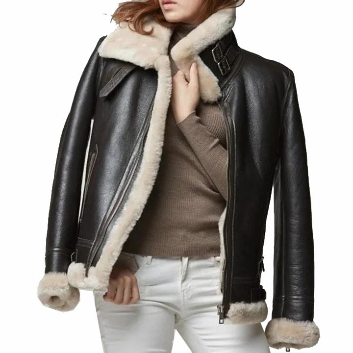 Women B3 RAF Aviator Sheepskin Shearling Fur Coat Jacket - AMSEL LEATHERS