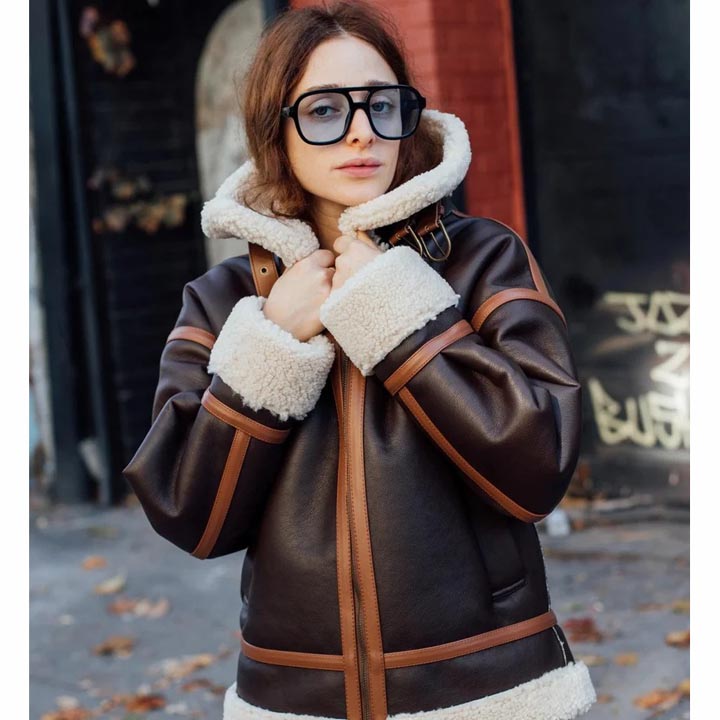 Women B3 RAF Aviator Sherpa Lined Sheepskin Shearling Leather Jacket - AMSEL LEATHERS