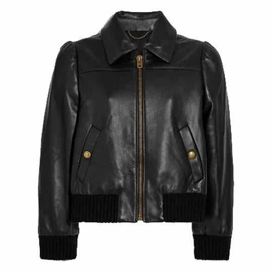 Women Black Leather Bomber Jacket Short - AMSEL LEATHERS