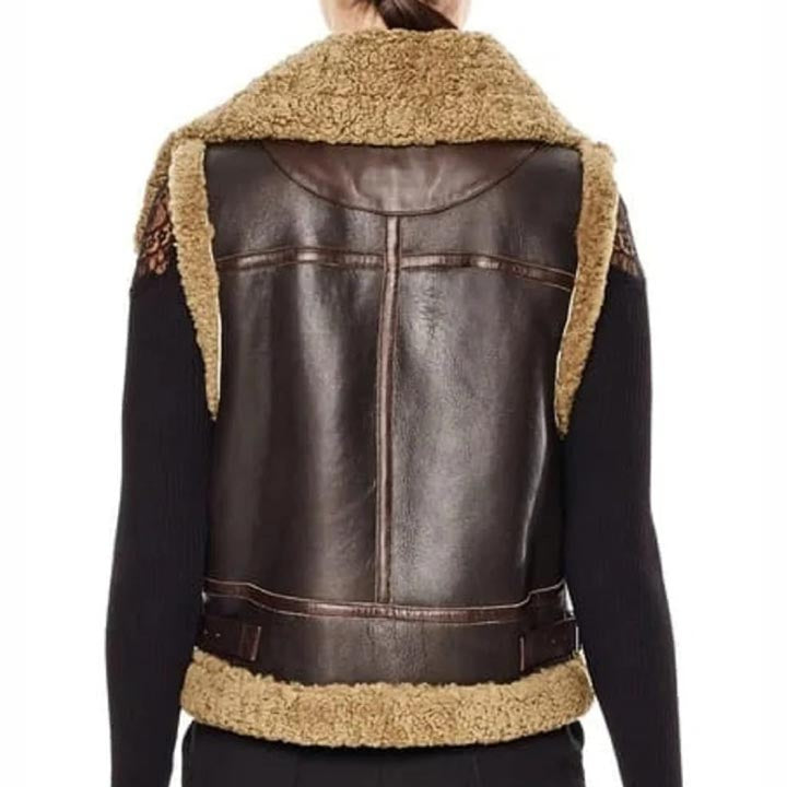 Women Brown B3 RAF Aviator Shearling Bomber Vest - AMSEL LEATHERS