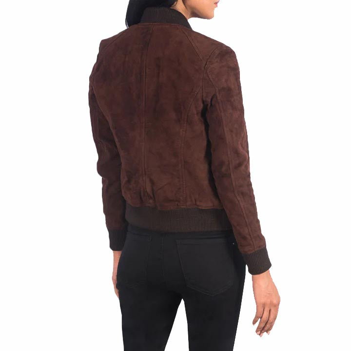 Women Brown Suede Leather Bomber Jacket - AMSEL LEATHERS