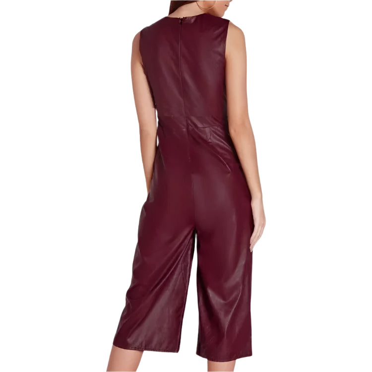 Women’s Burgundy Lambskin Leather Romper Catsuit – Sleek & Stylish - AMSEL LEATHERS