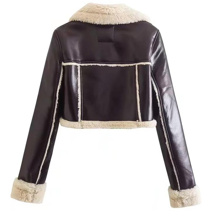 Women Dark Brown Shearling Jacket Coat - AMSEL LEATHERS