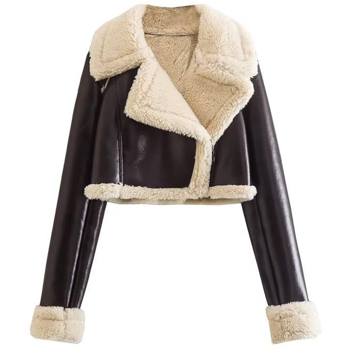 Women Dark Brown Shearling Jacket Coat - AMSEL LEATHERS