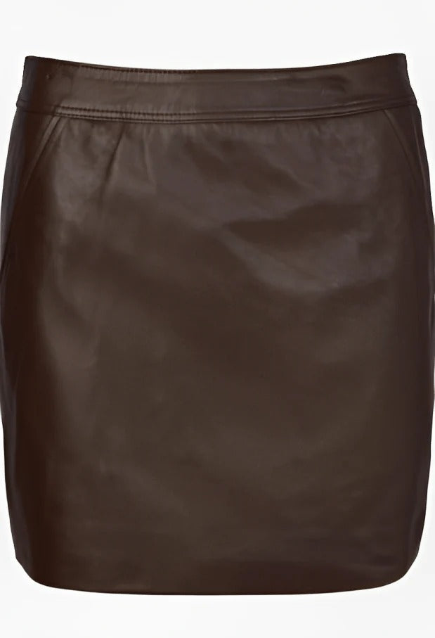 Women's Dark Brown Leather Mini Skirt - AMSEL LEATHERS