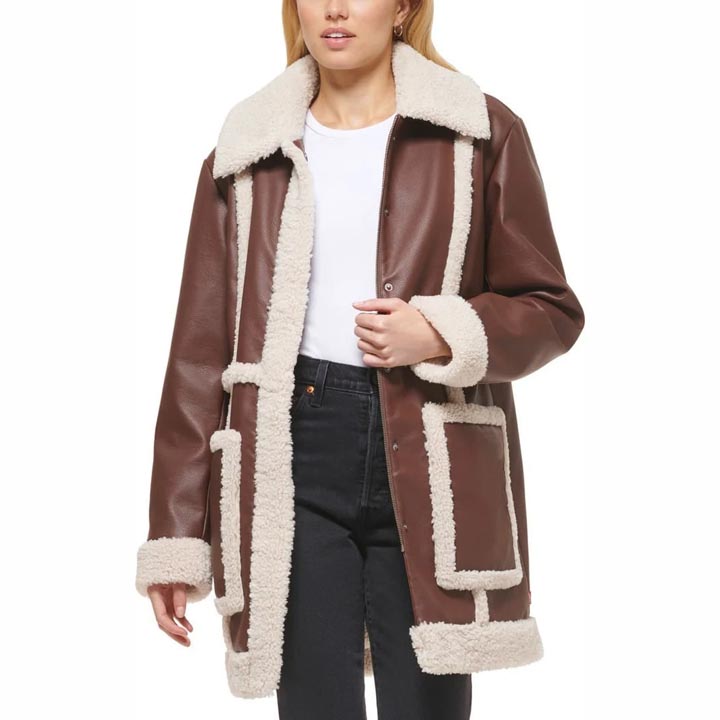 Women RAF Aviator Flight Shearling Leather Jacket Coat - AMSEL LEATHERS