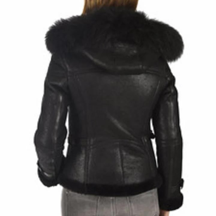 Women Shearling Aviator Flight Pilot Leather Jacket - AMSEL LEATHERS