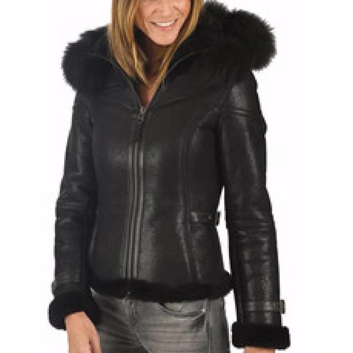 Women Shearling Aviator Flight Pilot Leather Jacket - AMSEL LEATHERS