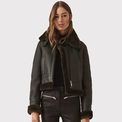 Women's Black Shearling Jacket - AMSEL LEATHERS