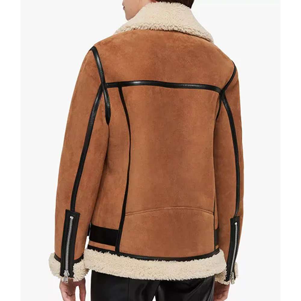 Women Brown Suede Leather Shearling Motorcycle Jacket - AMSEL LEATHERS