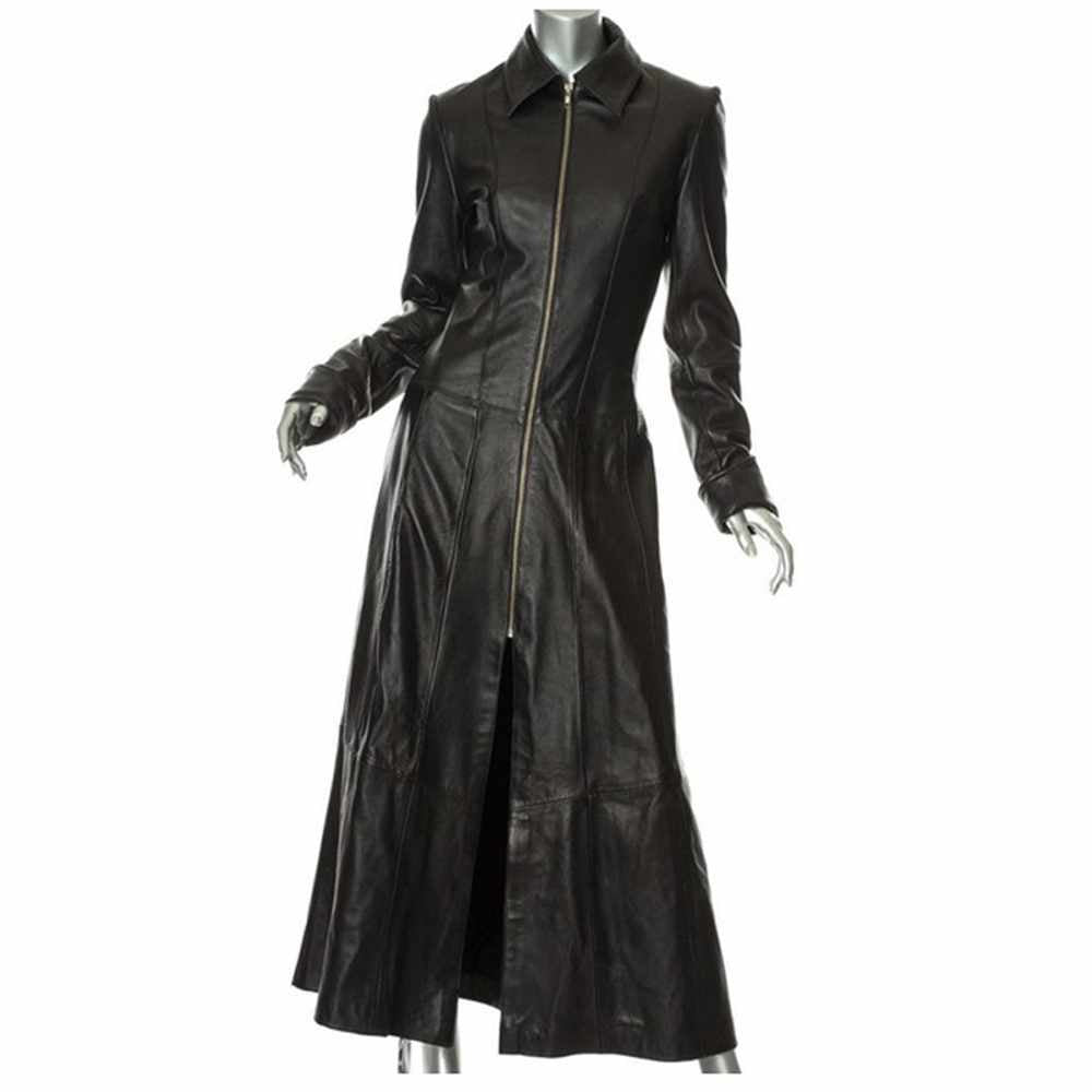 Women Matrix Long Length Genuine Leather Coat - AMSEL LEATHERS