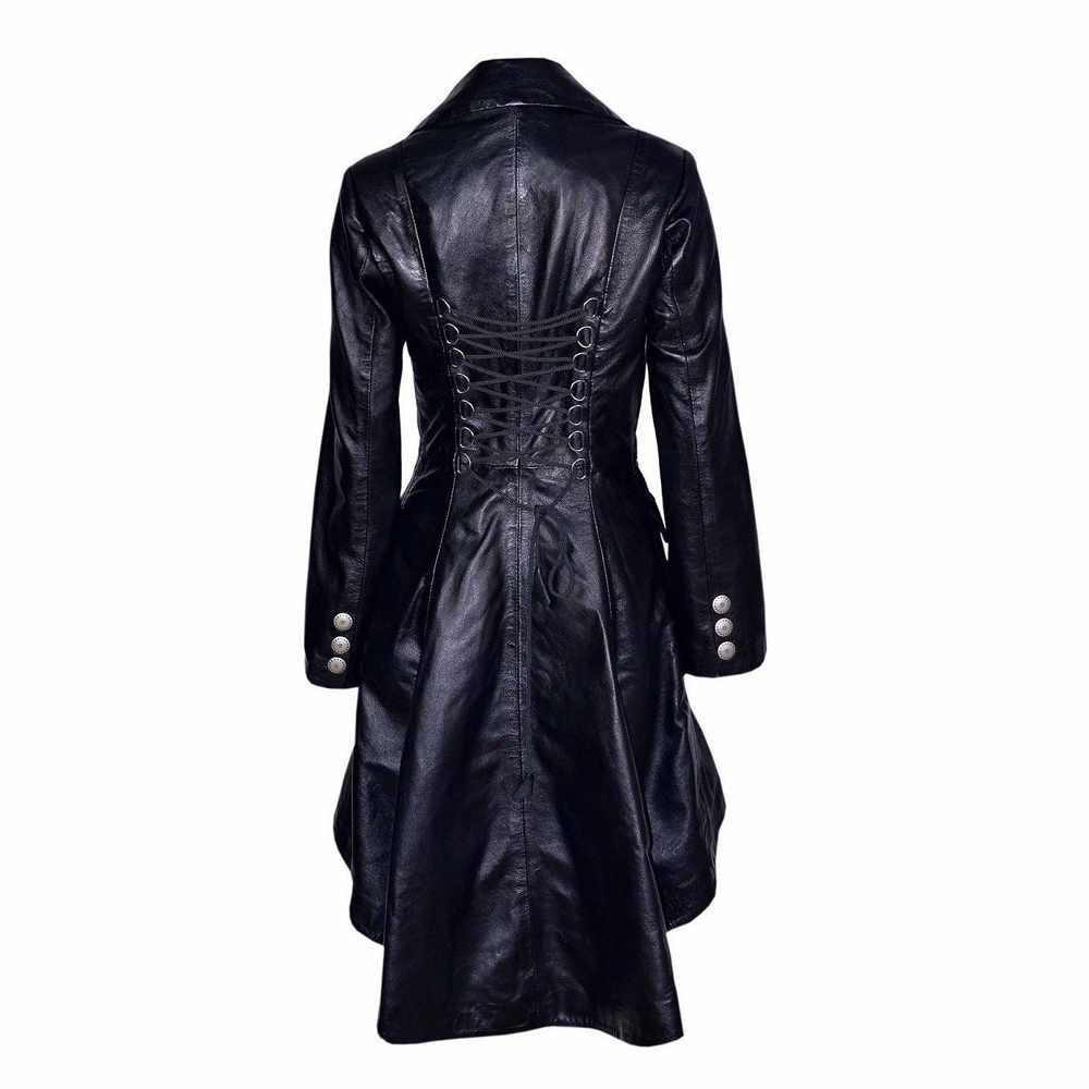 Women Victorian Double Breast Black Leather Coat - AMSEL LEATHERS