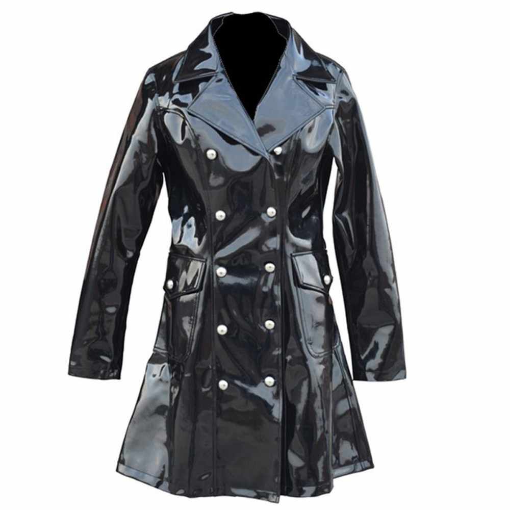 Women Vinyl PVC Double Breast Military Fashion Coat - AMSEL LEATHERS