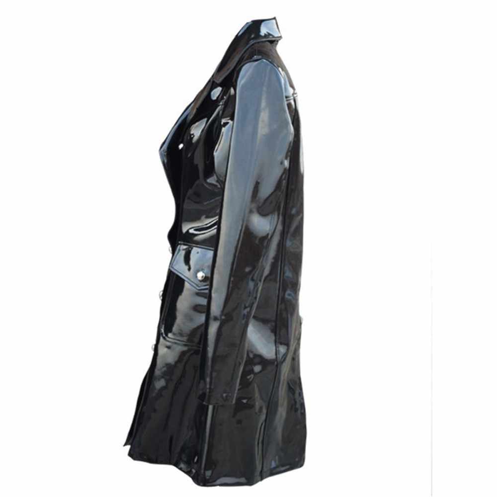 Women Vinyl PVC Double Breast Military Fashion Coat - AMSEL LEATHERS