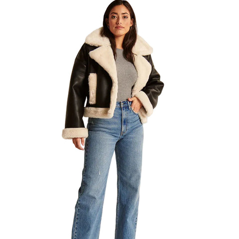 Women Aviator B3 Sheepskin Shearling Riding Leather Jacket