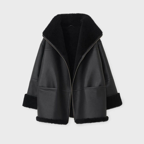 Women B3 RAF Aviator Black Styled Sheepskin Shearling Leather Jacket