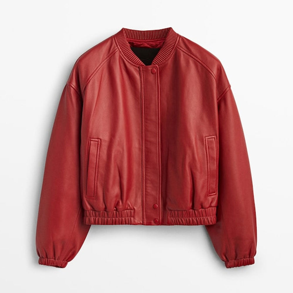 women’s sheepskin leather aviator jacket front view