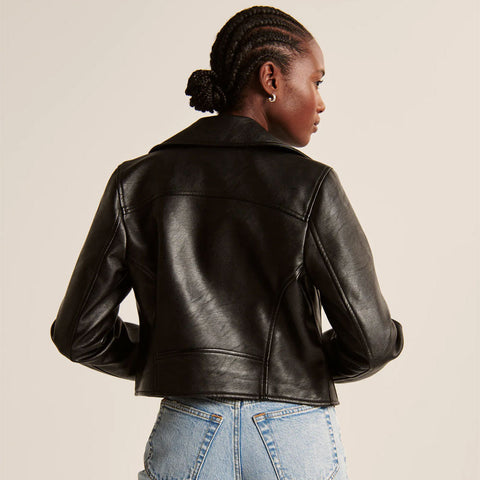 women’s cowhide leather biker jacket side angle
