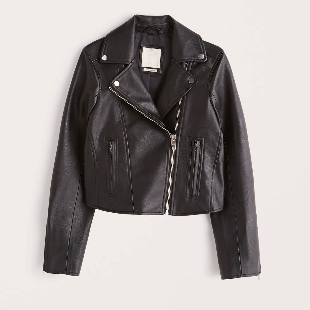 women’s cowhide leather biker jacket front view