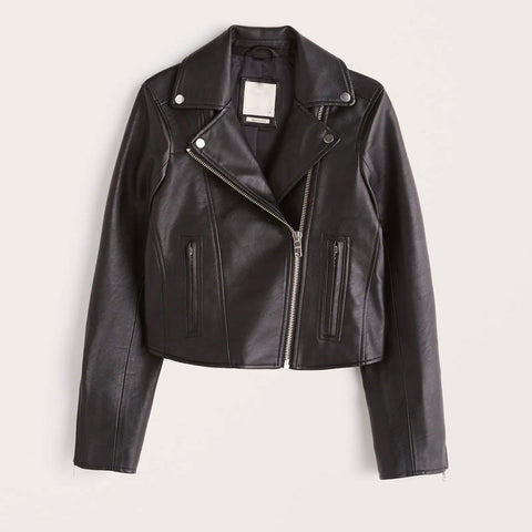 women’s cowhide leather biker jacket front view