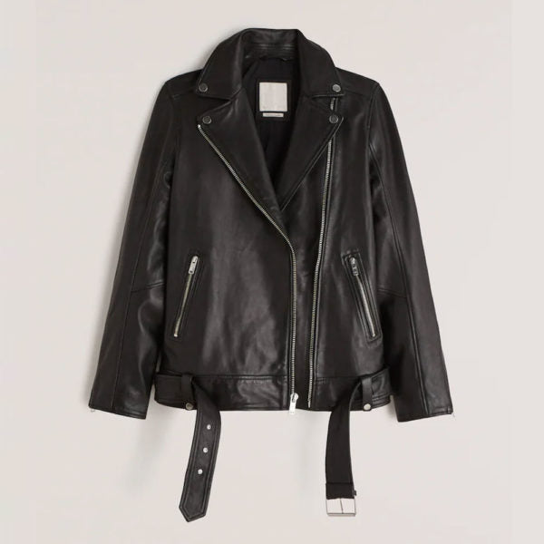 women’s lambskin leather biker jacket front view