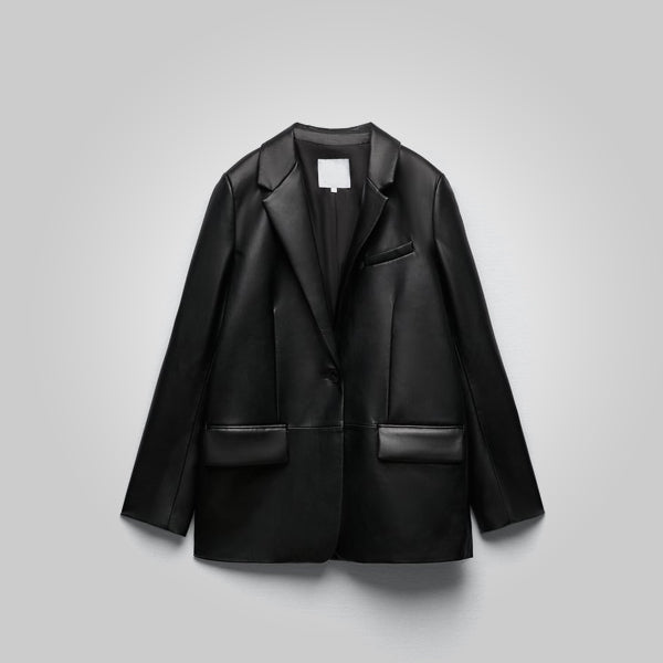 women's black leather leather coat amelie front view
