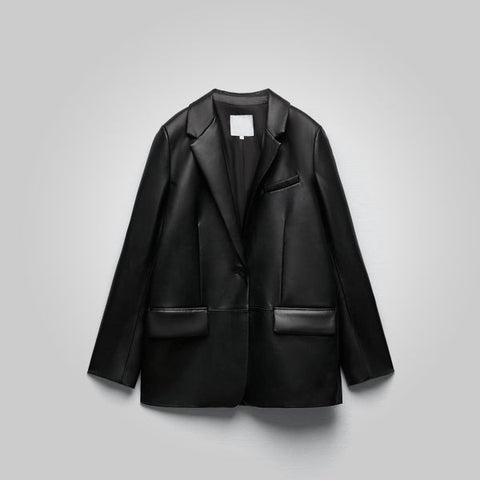 women's black leather leather coat amelie front view