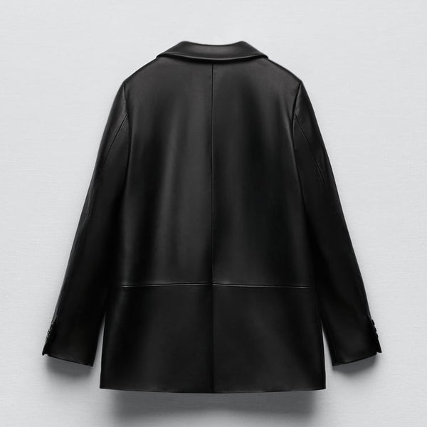 women's black leather leather coat amelie side angle