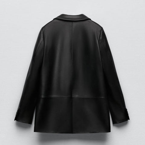 women's black leather leather coat amelie side angle
