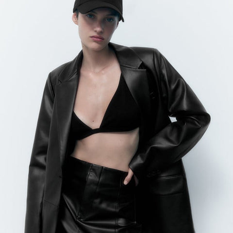 women's black leather leather coat amelie back view