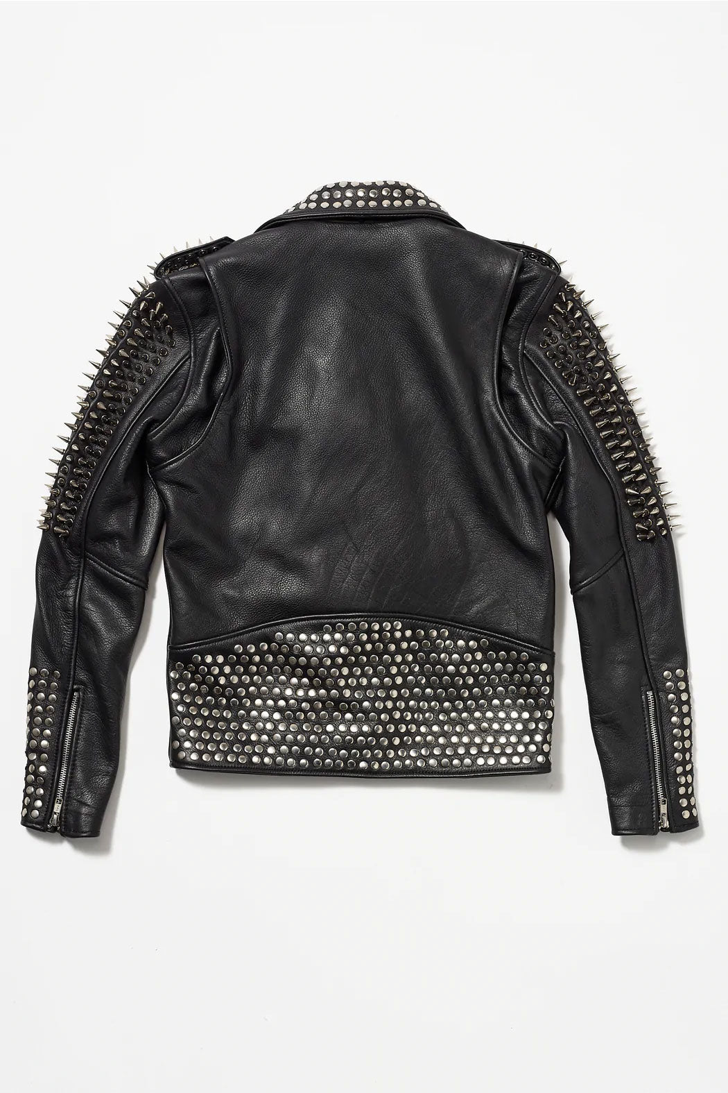 women's black studded leather biker jacket mira texture detail