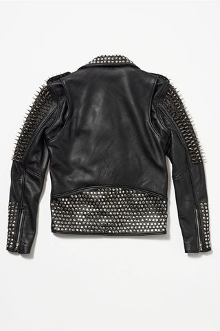 women's black studded leather biker jacket mira texture detail