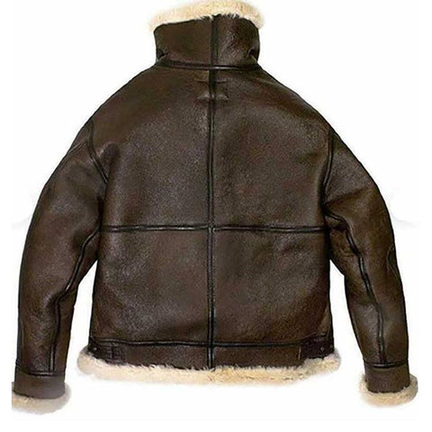 women’s brown sheepskin leather aviator jacket detail view