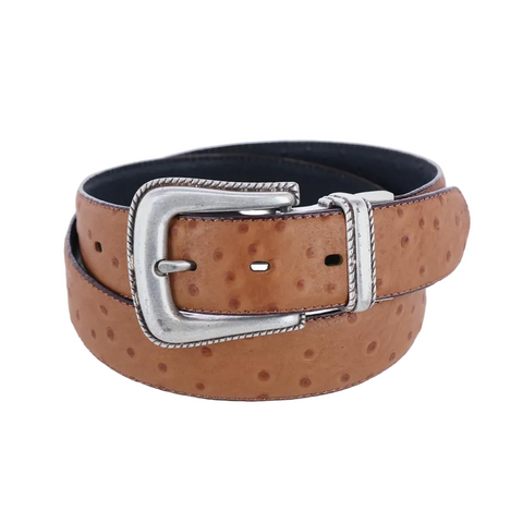 Women Brown&Black Reversible Ostrich Genuine Leather Print Belt