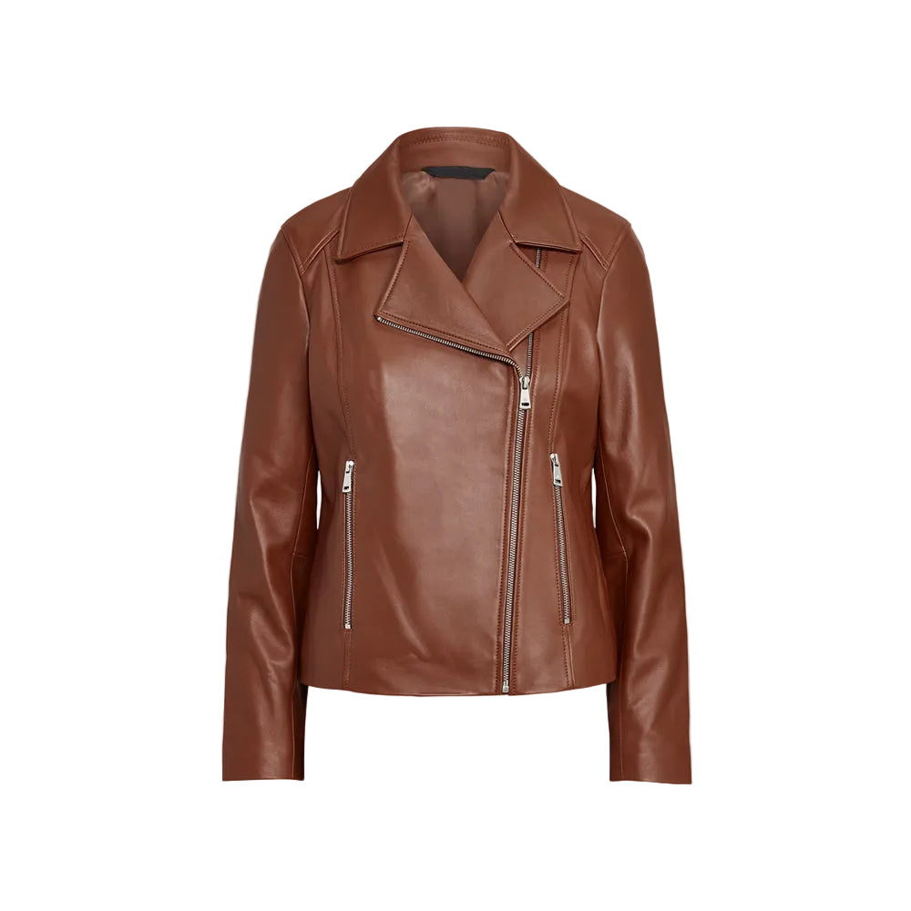 Women Brown Moto Lambskin Motorcycle Jacket