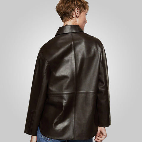 women's brown leather shirt liora side angle