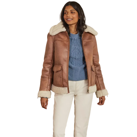 Women Brown Sheepskin Shearling Leather Aviator Jacket