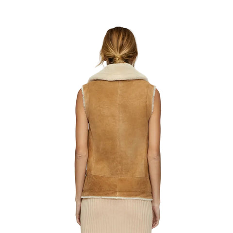 Women Brown Sheepskin Shearling Leather Vest