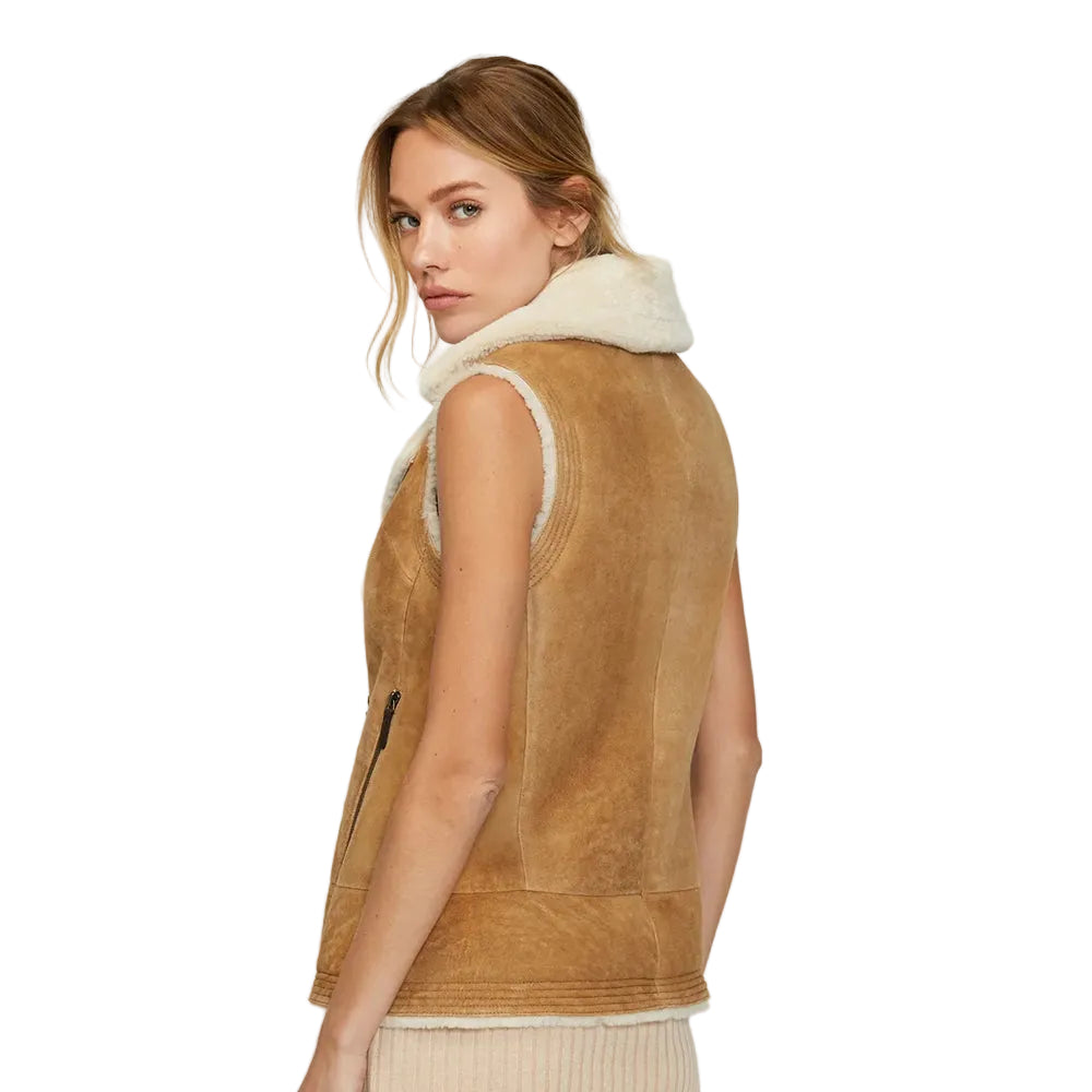 Women Brown Sheepskin Shearling Leather Vest
