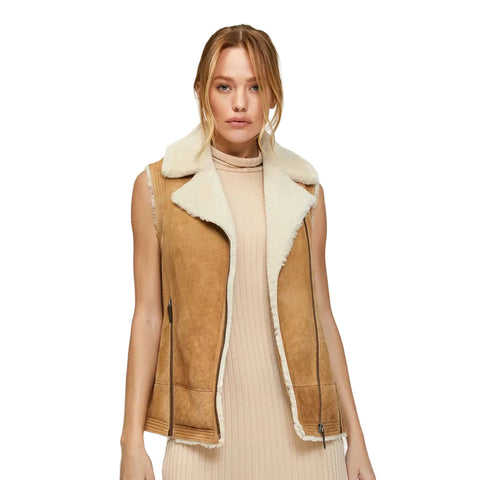 Women Brown Sheepskin Shearling Leather Vest